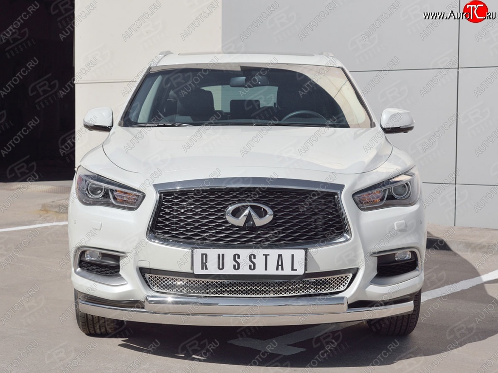 27 999 р. Защита переднего бампера (2 трубыØ75х42 мм, нержавейка) Russtal INFINITI QX60 L50 рестайлинг (2016-2021)  с доставкой в г. Нижний Новгород