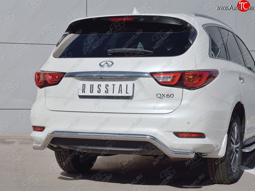 14 999 р. Защита заднего бампера (Ø63 мм волна, нержавейка) Russtal INFINITI QX60 L50 рестайлинг (2016-2021)  с доставкой в г. Нижний Новгород