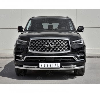 21 699 р. Защита переднего бампера (2 трубы Ø63 и 42 мм, нержавейка) SLITKOFF INFINITI QX80 Z62 2-ой рестайлинг (2018-2024)  с доставкой в г. Нижний Новгород. Увеличить фотографию 3