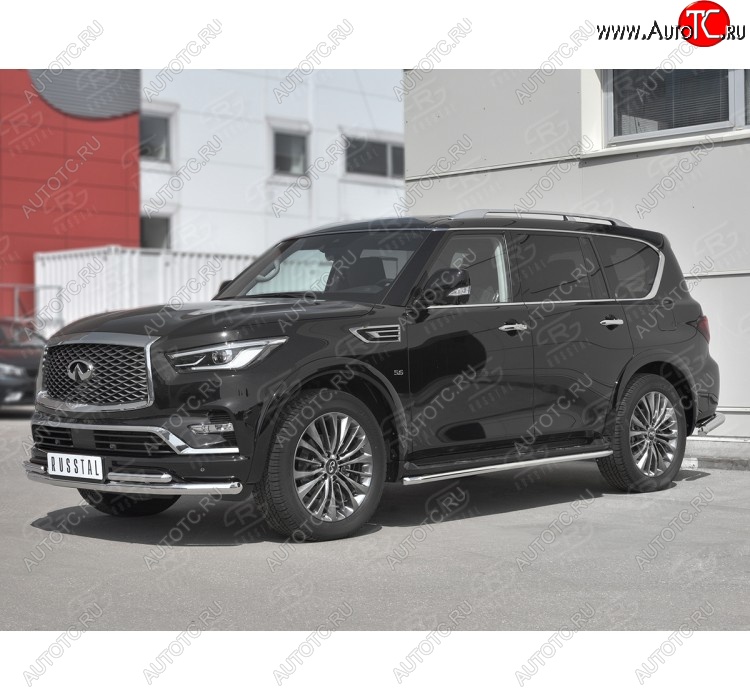 21 699 р. Защита переднего бампера (2 трубы Ø63 и 42 мм, нержавейка) SLITKOFF INFINITI QX80 Z62 2-ой рестайлинг (2018-2024)  с доставкой в г. Нижний Новгород