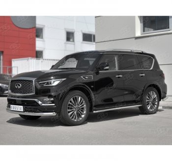 Защита переднего бампера (Ø76 мм, нержавейка) SLITKOFF INFINITI QX80 Z62 2-ой рестайлинг (2018-2024)