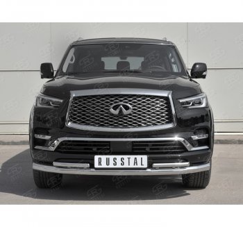 21 999 р. Защита переднего бампера (2 трубы Ø76 и 42 мм, нержавейка) SLITKOFF INFINITI QX80 Z62 2-ой рестайлинг (2018-2024)  с доставкой в г. Нижний Новгород. Увеличить фотографию 4