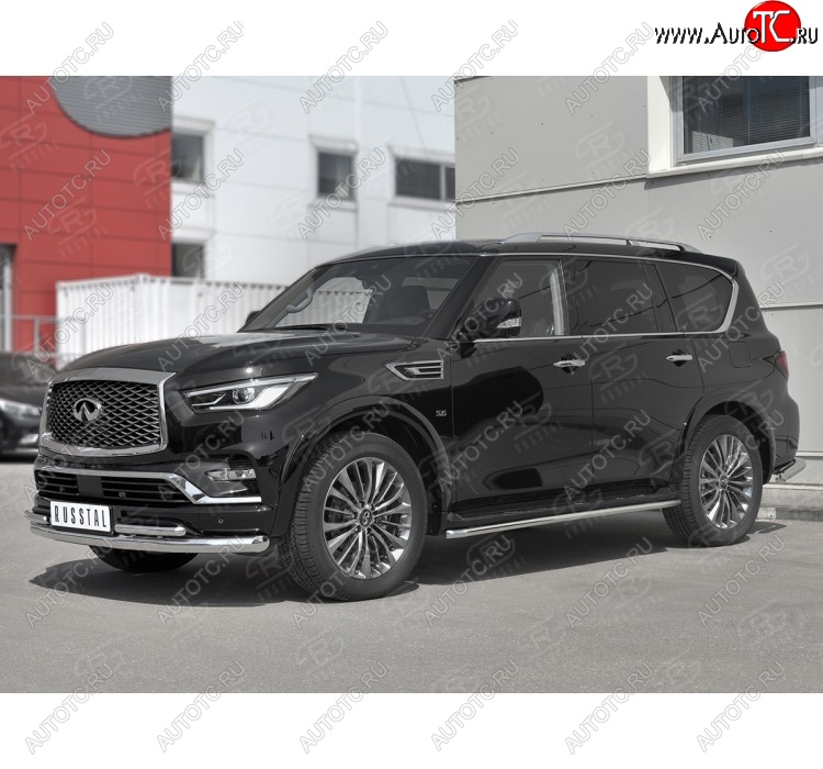 21 999 р. Защита переднего бампера (2 трубы Ø76 и 42 мм, нержавейка) SLITKOFF INFINITI QX80 Z62 2-ой рестайлинг (2018-2024)  с доставкой в г. Нижний Новгород