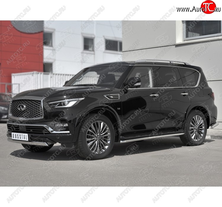 14 999 р. Защита переднего бампера (Ø75х42 мм, нержавейка) Russtal INFINITI QX80 Z62 2-ой рестайлинг (2018-2024)  с доставкой в г. Нижний Новгород