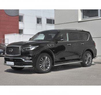 Защита переднего бампера (Ø63 мм, нержавейка) SLITKOFF INFINITI QX80 Z62 2-ой рестайлинг (2018-2024)