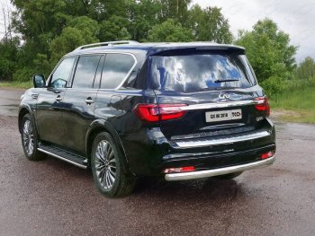 Защита заднего бампера (овальная) ТСС (нержавейка d75х42 мм) INFINITI QX80 Z62 2-ой рестайлинг (2018-2024)