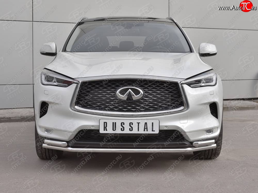 9 999 р. Защита переднего бампера (2 трубы Ø42 мм, нержавейка) Russtal INFINITI Qx50 J55 (2017-2022)  с доставкой в г. Нижний Новгород