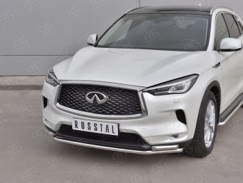 9 999 р. Защита переднего бампера (2 трубы Ø42 мм, нержавейка) Russtal INFINITI Qx50 J55 (2017-2022)  с доставкой в г. Нижний Новгород. Увеличить фотографию 2