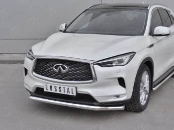 9 649 р. Защита переднего бампера Russtal (Ø63 мм волна, нержавейка) INFINITI Qx50 J55 (2017-2022)  с доставкой в г. Нижний Новгород. Увеличить фотографию 2