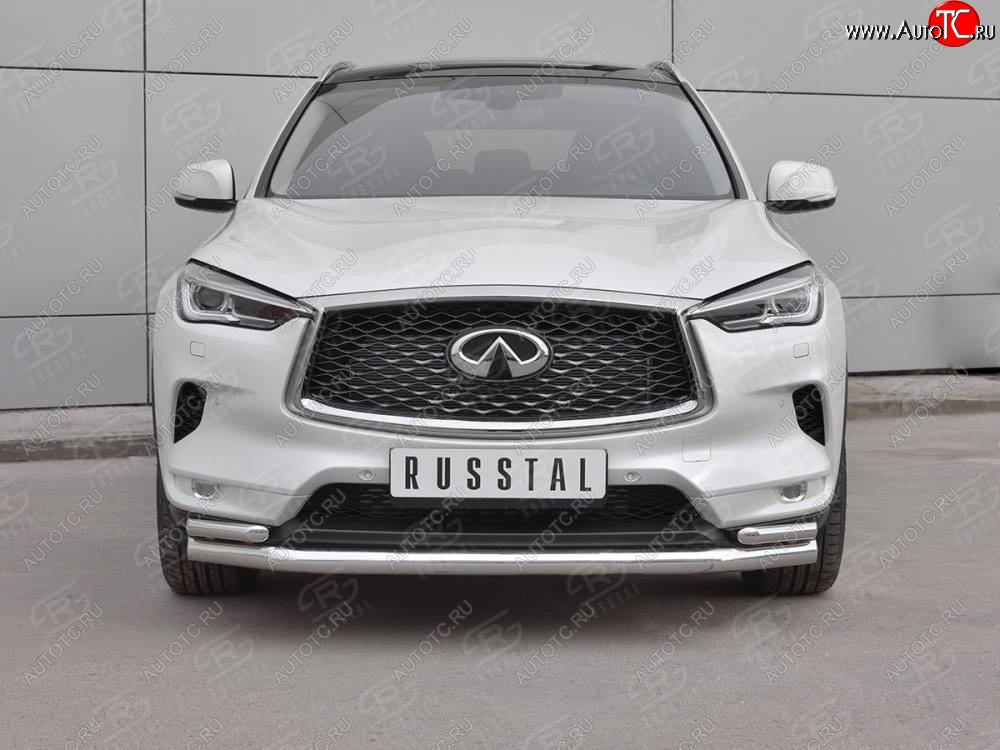 11 649 р. Защита переднего бампера (2 трубы Ø63 и 42 мм, нержавейка) Russtal INFINITI Qx50 J55 (2017-2022)  с доставкой в г. Нижний Новгород