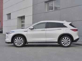 17 599 р. Защита порогов (Ø63 мм, нержавейка) SLITKOFF  INFINITI Qx50  J55 (2017-2022) (Металлические торцы под 45°)  с доставкой в г. Нижний Новгород. Увеличить фотографию 2