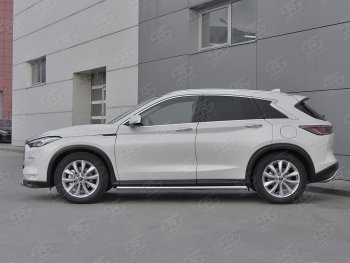 25 199 р. Защита порогов (Ø63 мм, нержавейка) SLITKOFF  INFINITI Qx50  J55 (2017-2022) (Металлические торцы под 90°)  с доставкой в г. Нижний Новгород. Увеличить фотографию 2