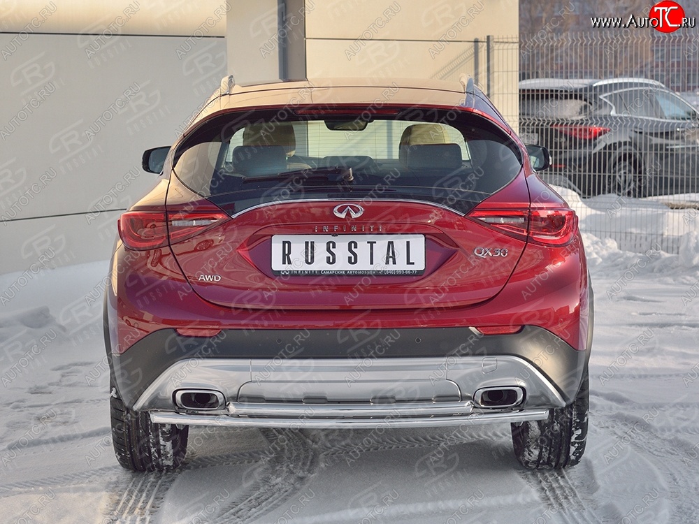 9 349 р. Защита заднего бампера (2 трубы Ø42 мм, нержавейка) Russtal  INFINITI Qx50  J50 (2013-2016) дорестайлинг  с доставкой в г. Нижний Новгород