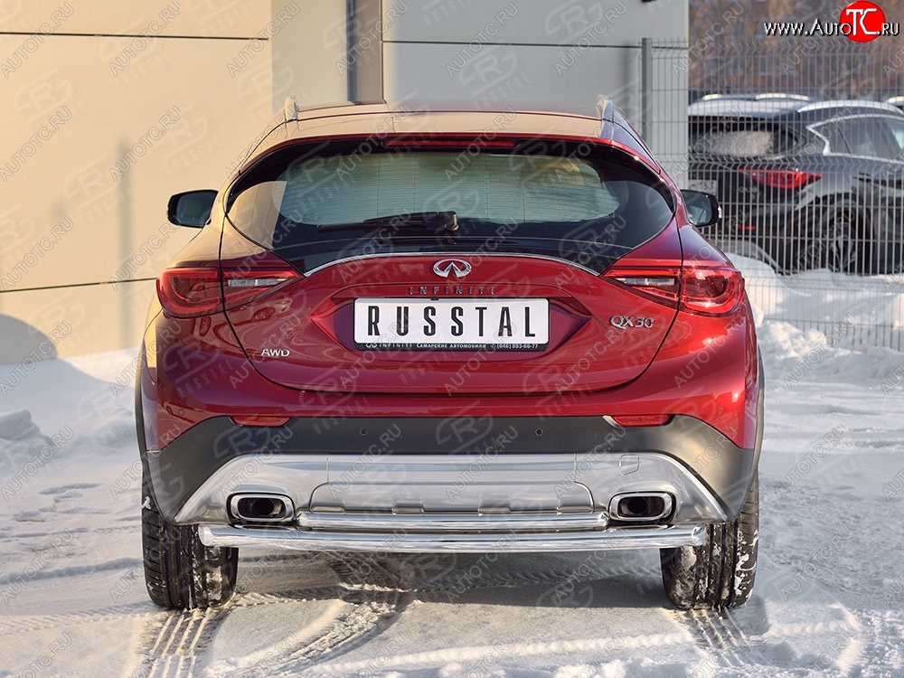 11 349 р. Защита заднего бампера (2 трубы Ø76 и 42 мм, нержавейка) Russtal  INFINITI Qx50  J50 (2013-2016) дорестайлинг  с доставкой в г. Нижний Новгород