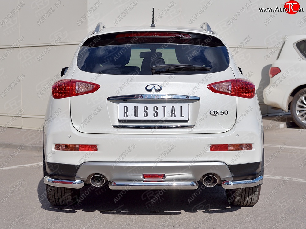 9 949 р. Защита заднего бампера (Ø63 мм уголки, нержавейка) Russtal  INFINITI Qx50  J50 (2015-2018) рестайлинг  с доставкой в г. Нижний Новгород