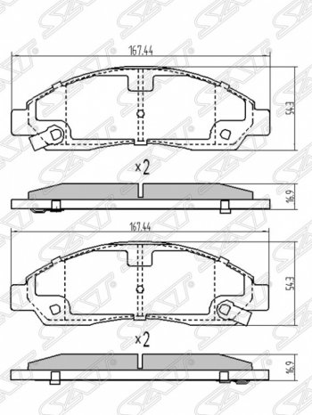 1 399 р. Колодки тормозные SAT (передние) Mitsubishi Lancer 10 CY хэтчбек 5 дв рестайлинг (2011-2017)  с доставкой в г. Нижний Новгород. Увеличить фотографию 1