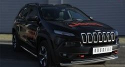 16 999 р. Защита переднего бампера (Trailhawk 2 трубыØ63 и 42 мм, нержавейка) SLITKOFF Jeep Cherokee KL дорестайлинг (2014-2017)  с доставкой в г. Нижний Новгород. Увеличить фотографию 2