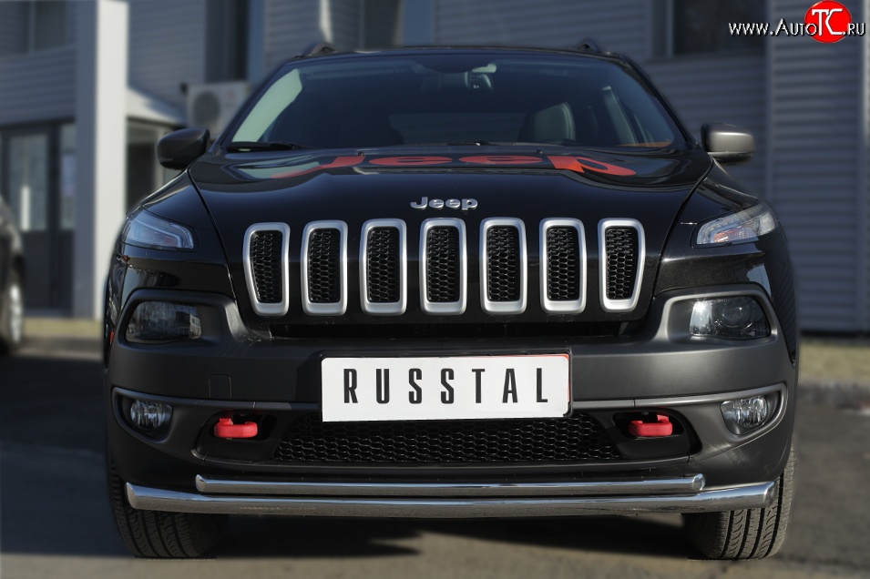 16 999 р. Защита переднего бампера (Trailhawk 2 трубыØ63 и 42 мм, нержавейка) SLITKOFF Jeep Cherokee KL дорестайлинг (2014-2017)  с доставкой в г. Нижний Новгород