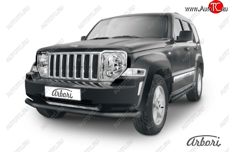 8 837 р. Защита переднего бампера Arbori (черная, 1 труба d76 mm). Jeep Cherokee KK (2007-2014)  с доставкой в г. Нижний Новгород