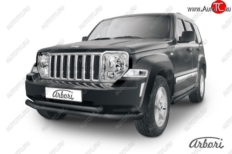 12 509 р. Защита переднего бампера Arbori (черная, 2 трубы d76 и 57 mm) Jeep Cherokee KK (2007-2014)  с доставкой в г. Нижний Новгород