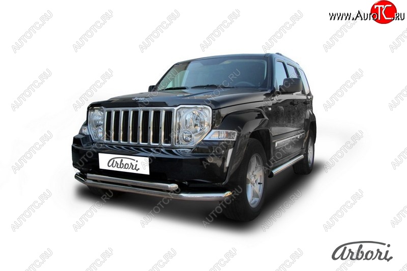 18 359 р. Защита переднего бампера Arbori (нержавейка, 2 трубы d76 и 57 mm) Jeep Cherokee KK (2007-2014)  с доставкой в г. Нижний Новгород