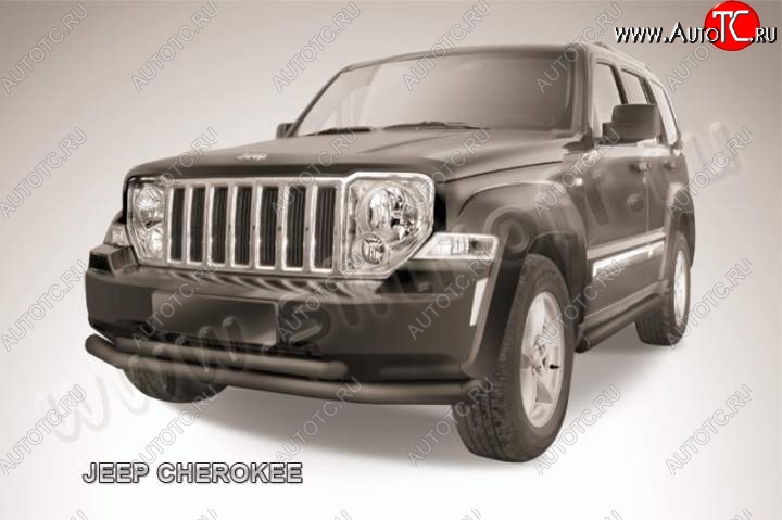 10 999 р. Защита переднего бампера из труб d76+d57 Slitkoff (двойная)  Jeep Cherokee  KK (2007-2014) (Цвет: серебристый)  с доставкой в г. Нижний Новгород