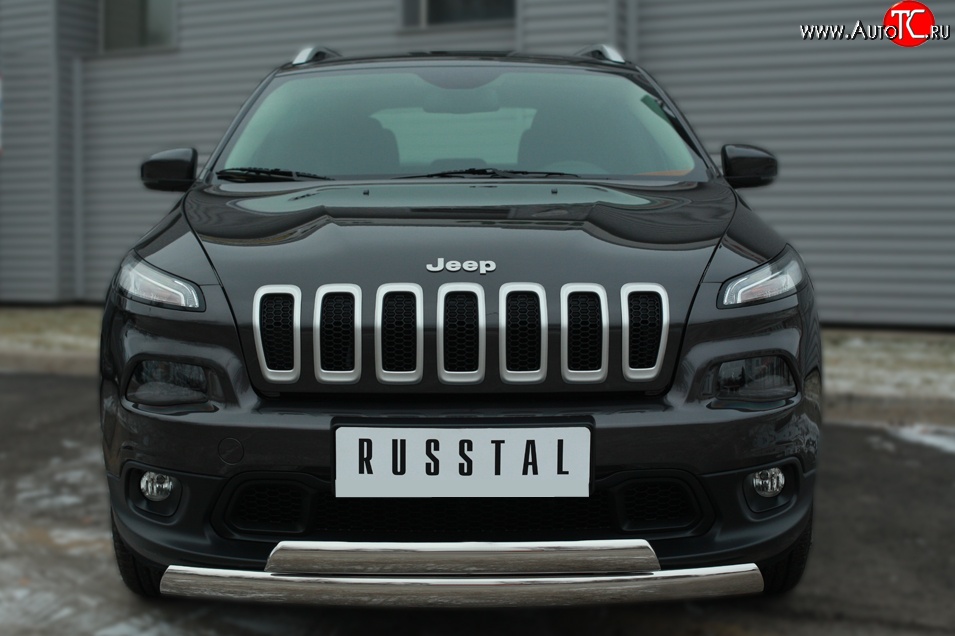 24 749 р. Защита переднего бампера (2 трубыØ75х42 мм, нержавейка) Russtal Jeep Cherokee KL дорестайлинг (2014-2017)  с доставкой в г. Нижний Новгород