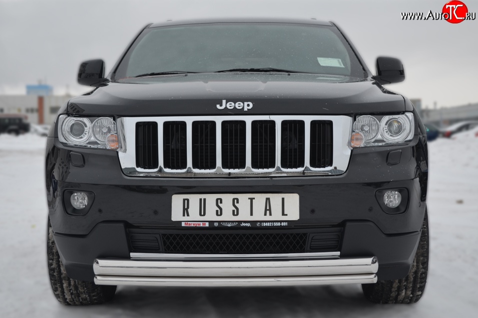 17 999 р. Защита переднего бампера (2 трубыØ76 и 42 мм, нержавейка) SLITKOFF Jeep Grand Cherokee WK2 дорестайлинг (2010-2013)  с доставкой в г. Нижний Новгород