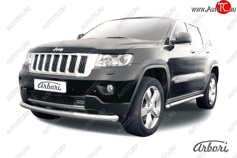 14 579 р. Защита переднего бампера Arbori (нержавейка, 1 труба d76 mm). Jeep Grand Cherokee WK2 дорестайлинг (2010-2013)  с доставкой в г. Нижний Новгород