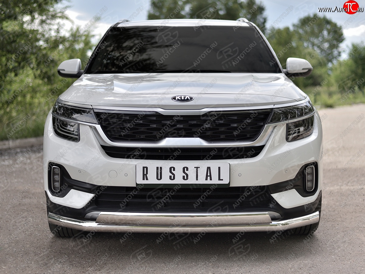 22 949 р. Защита переднего бампера (2 трубы Ø63 и 75х42 мм, нержавейка) Russtal KIA Seltos (2019-2024)  с доставкой в г. Нижний Новгород