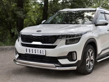 22 949 р. Защита переднего бампера (2 трубы Ø63 и 75х42 мм, нержавейка) Russtal KIA Seltos (2019-2024)  с доставкой в г. Нижний Новгород. Увеличить фотографию 2