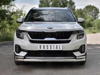 Защита переднего бампера (2 трубы Ø63 и 42 мм, нержавейка) Russtal KIA Seltos (2019-2024)