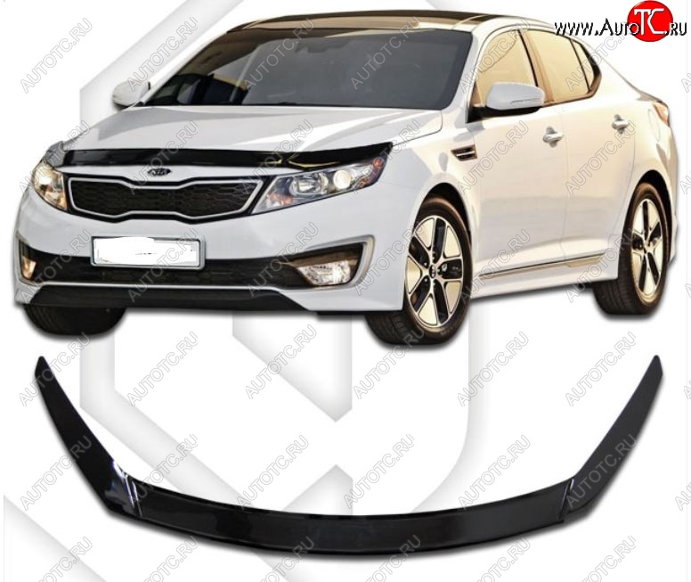 2 299 р. Дефлектор капота CA-Plastiс Exclusive  KIA Optima  3 TF (2010-2016) дорестайлинг седан, рестайлинг седан (Classic черный, Без надписи)  с доставкой в г. Нижний Новгород