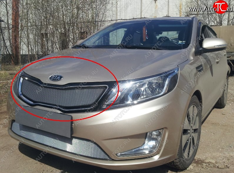 1 599 р. Сетка в решетку радиатора (к-я Premium) Russtal KIA Rio 3 QB дорестайлинг седан (2011-2015) (хром)  с доставкой в г. Нижний Новгород