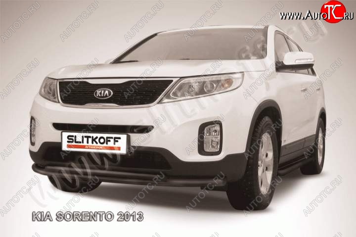 11 999 р. Защита переднего бампера из труб d57+d42 Slitkoff (двойная)  KIA Sorento  XM (2012-2015) рестайлинг (Цвет: серебристый)  с доставкой в г. Нижний Новгород