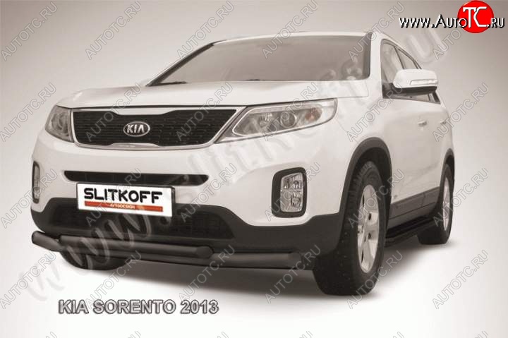 9 999 р. Защита переднего бампера из труб d76+57 Slitkoff (двойная)  KIA Sorento  XM (2012-2015) рестайлинг (Цвет: серебристый)  с доставкой в г. Нижний Новгород