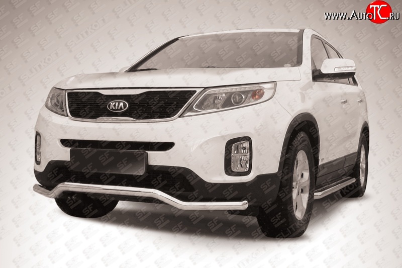 15 499 р. Фигурная защита переднего бампера диаметром 57 мм Slitkoff  KIA Sorento  XM (2012-2015) рестайлинг (Нержавейка, Полированная)  с доставкой в г. Нижний Новгород