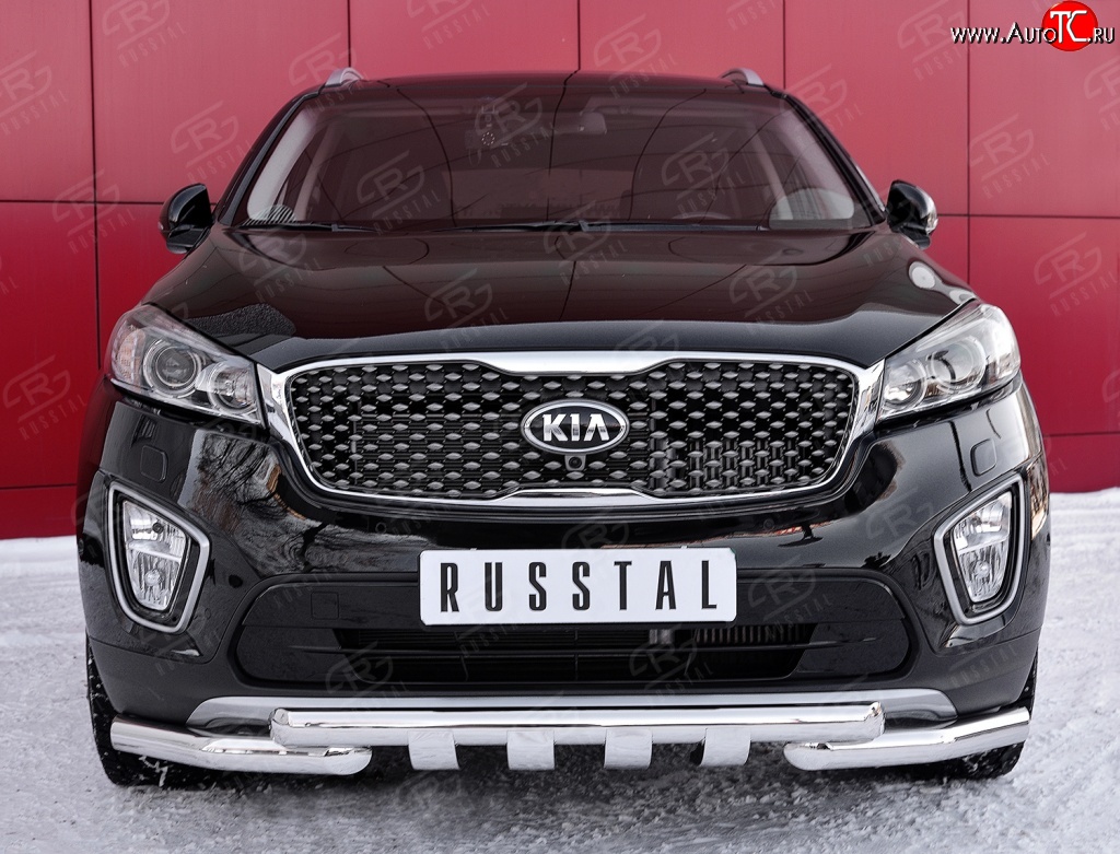 32 599 р. Защита переднего бампера (2 трубыØ63 мм, нержавейка) SLITKOFF  KIA Sorento  UM/Prime (2014-2018) дорестайлинг  с доставкой в г. Нижний Новгород