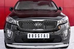 Защита переднего бампера (Ø75х42 мм, нержавейка) Russtal KIA Sorento UM/Prime дорестайлинг (2014-2018)