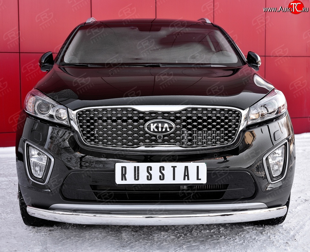 15 649 р. Защита переднего бампера (Ø75х42 мм, нержавейка) Russtal KIA Sorento UM/Prime дорестайлинг (2014-2018)  с доставкой в г. Нижний Новгород