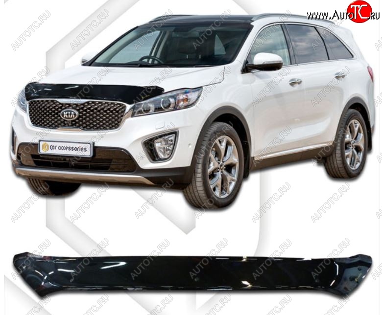 2 079 р. Дефлектор капота CA-Plastiс  KIA Sorento  UM/Prime (2014-2020) дорестайлинг, рестайлинг (Classic черный, Без надписи)  с доставкой в г. Нижний Новгород