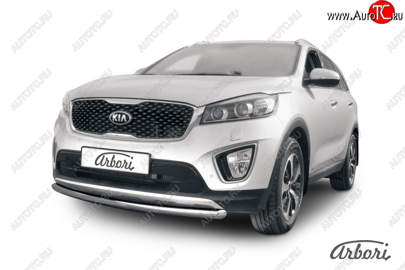 13 949 р. Защита переднего бампера Arbori (короткая, нержавейка, 1 труба d57 mm). KIA Sorento UM/Prime дорестайлинг (2014-2018)  с доставкой в г. Нижний Новгород