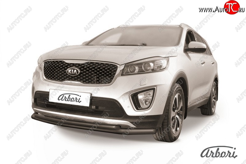 6 349 р. Защита переднего бампера Arbori (черная, 2 трубы d57 и 42 mm) KIA Sorento UM/Prime дорестайлинг (2014-2018)  с доставкой в г. Нижний Новгород