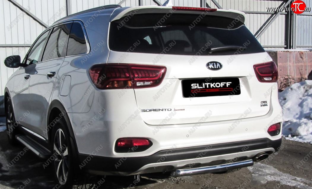 7 349 р. Защита заднего бампера Slitkoff (d57)  KIA Sorento  UM/Prime (2018-2020) рестайлинг (Нержавейка, Полированная)  с доставкой в г. Нижний Новгород