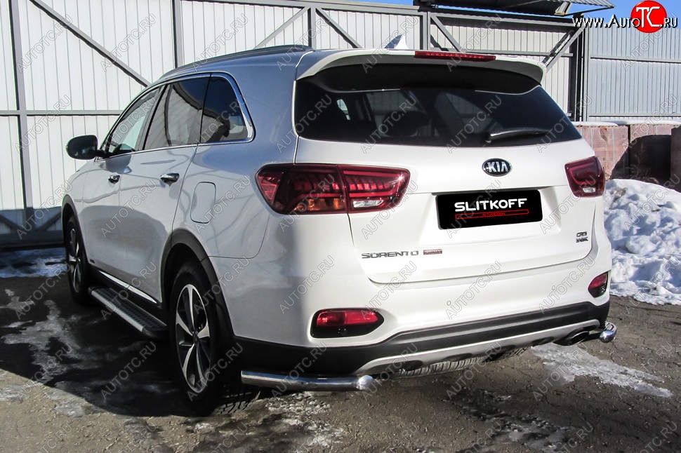 7 349 р. Защита заднего бампера Slitkoff (уголки, d57)  KIA Sorento  UM/Prime (2018-2020) рестайлинг (Нержавейка, Полированная)  с доставкой в г. Нижний Новгород