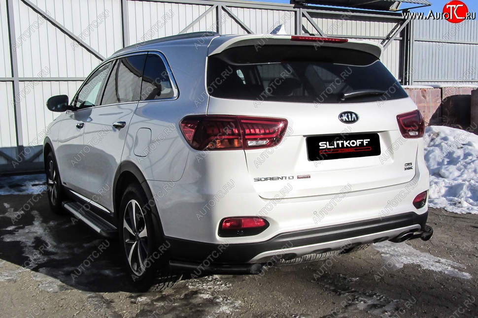 4 549 р. Защита заднего бампера Slitkoff (уголки, d57)  KIA Sorento  UM/Prime (2018-2020) рестайлинг (Сталь с полимерным покрытием. Цвет: чёрный)  с доставкой в г. Нижний Новгород