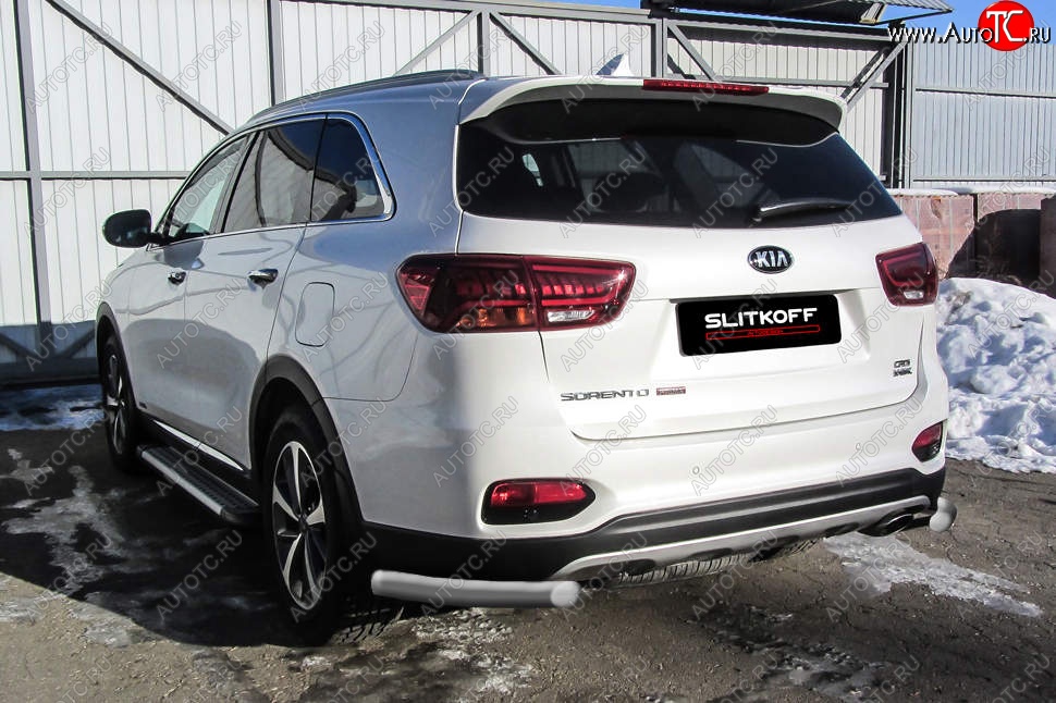 4 549 р. Защита заднего бампера Slitkoff (уголки, d57)  KIA Sorento  UM/Prime (2018-2020) рестайлинг (Сталь с полимерным покрытием. Цвет: серебристый)  с доставкой в г. Нижний Новгород