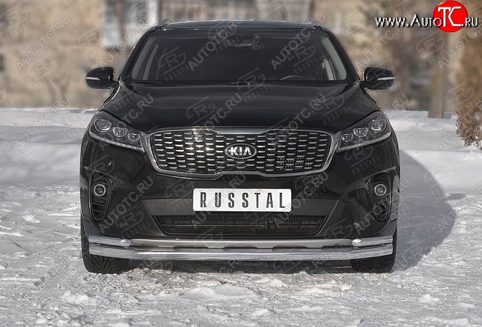 24 999 р. Защита переднего бампера (Ø 63/42 мм с углами, нержавейка) SLITKOFF KIA Sorento UM/Prime рестайлинг (2018-2020)  с доставкой в г. Нижний Новгород