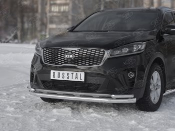 24 999 р. Защита переднего бампера (Ø 63/42 мм с углами, нержавейка) SLITKOFF KIA Sorento UM/Prime рестайлинг (2018-2020)  с доставкой в г. Нижний Новгород. Увеличить фотографию 4