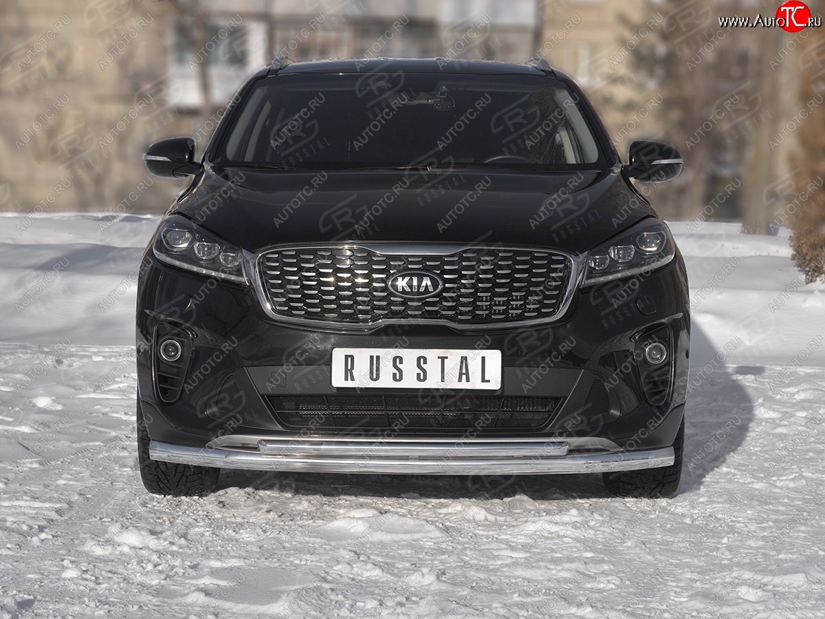 23 999 р. Защита переднего бампера (2 трубы Ø63 и 42 мм, нержавейка) SLITKOFF KIA Sorento UM/Prime рестайлинг (2018-2020)  с доставкой в г. Нижний Новгород